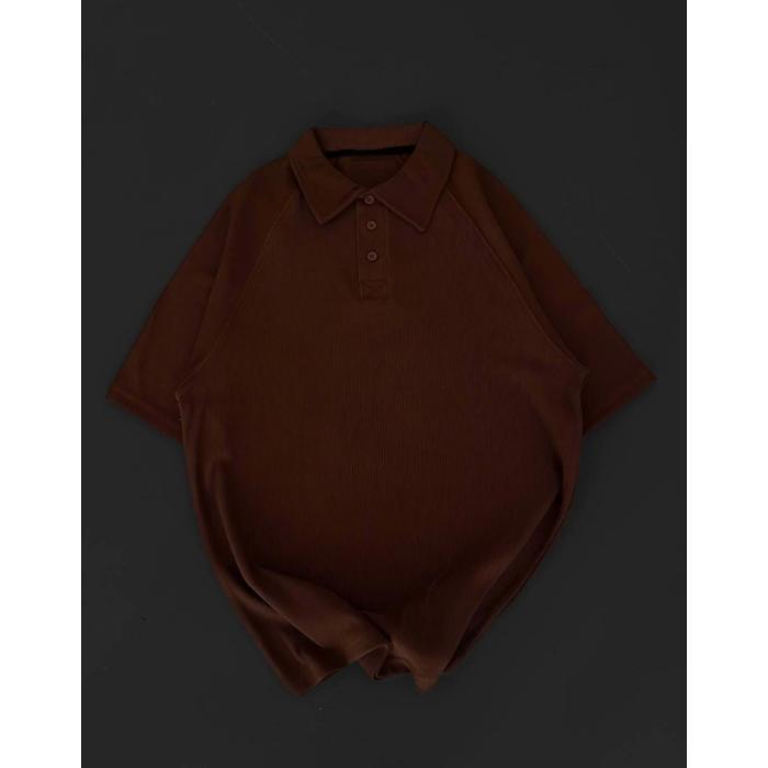 Yakalı Patlı Kısa Kol T-shirt - Kahverengi