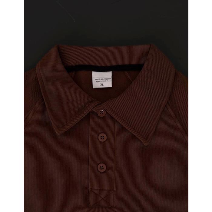Yakalı Patlı Kısa Kol T-shirt - Kahverengi