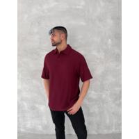 Yakalı Patlı Kısa Kol T-shirt - Bordo