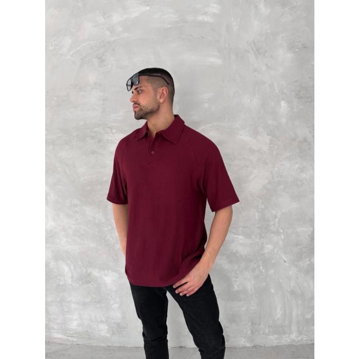 Yakalı Patlı Kısa Kol T-shirt - Bordo