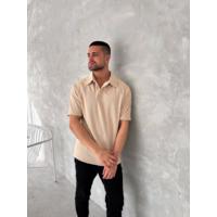 Yakalı Patlı Kısa Kol T-shirt - Bej