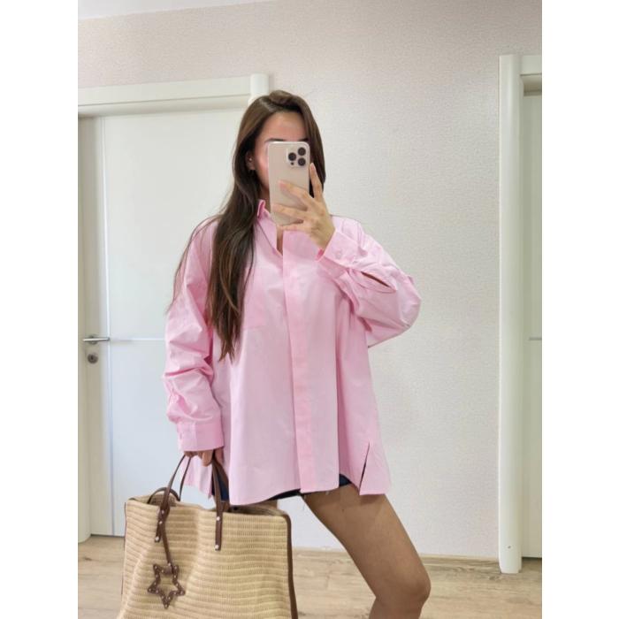 Yakalı Yandan Yırtmaçlı Gömlek - Pembe
