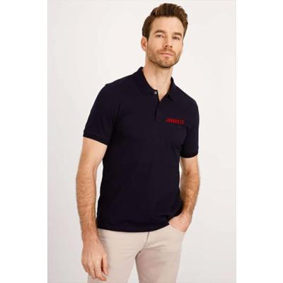 Yakası Düğmeli Yakalı Pike Baskılı T-Shirt - Beyaz