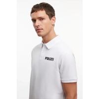 Yakası Düğmeli Yakalı Pike Baskılı T-Shirt - Beyaz