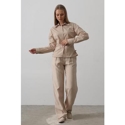 Yanları Büzgülü Çizgili Gömlek - Camel
