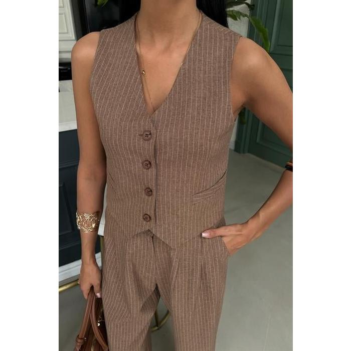 Yelek Ve Pantolon Çizgili Double Takım 10017