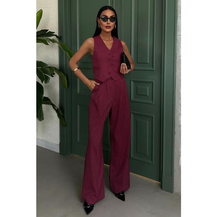 Yelek Ve Pantolon Çizgili Double Takım 10017