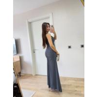Yırtmaç Detaylı Kolsuz Elbise - Füme